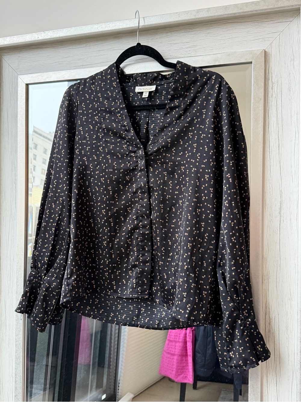Black Printed V-Neck Work Blouse